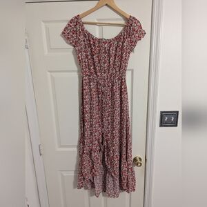 Indigo Rose pink floral dress hi low hem boho hippie size medium